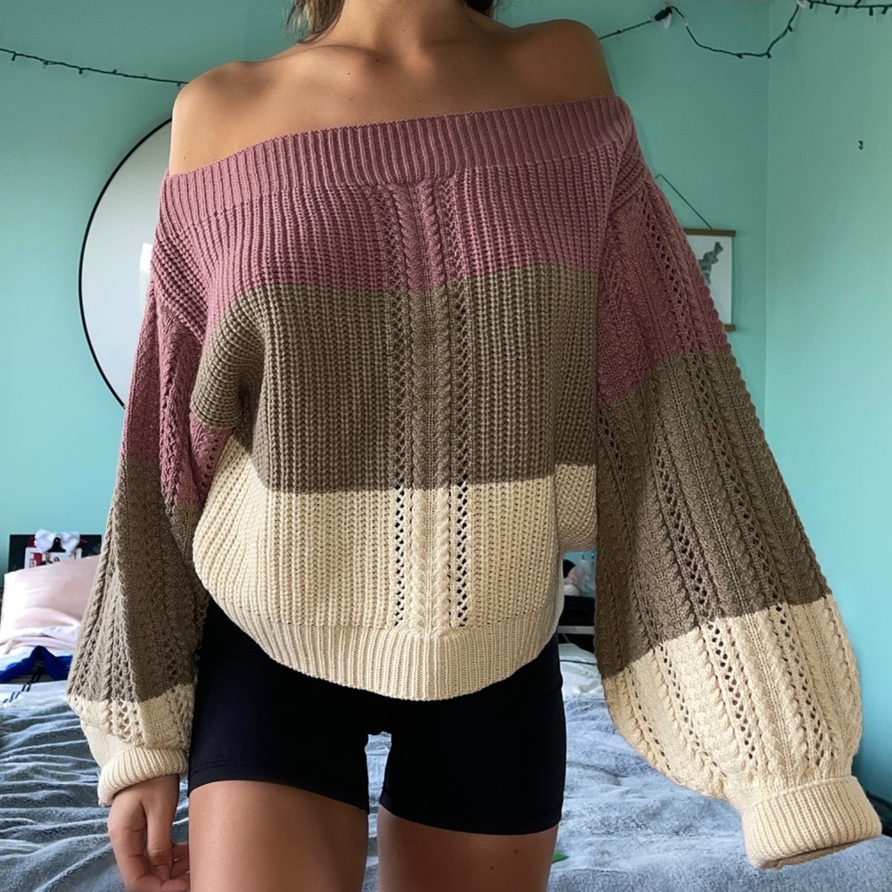 Henri Girl Color Block Off Shoulder Sweater
